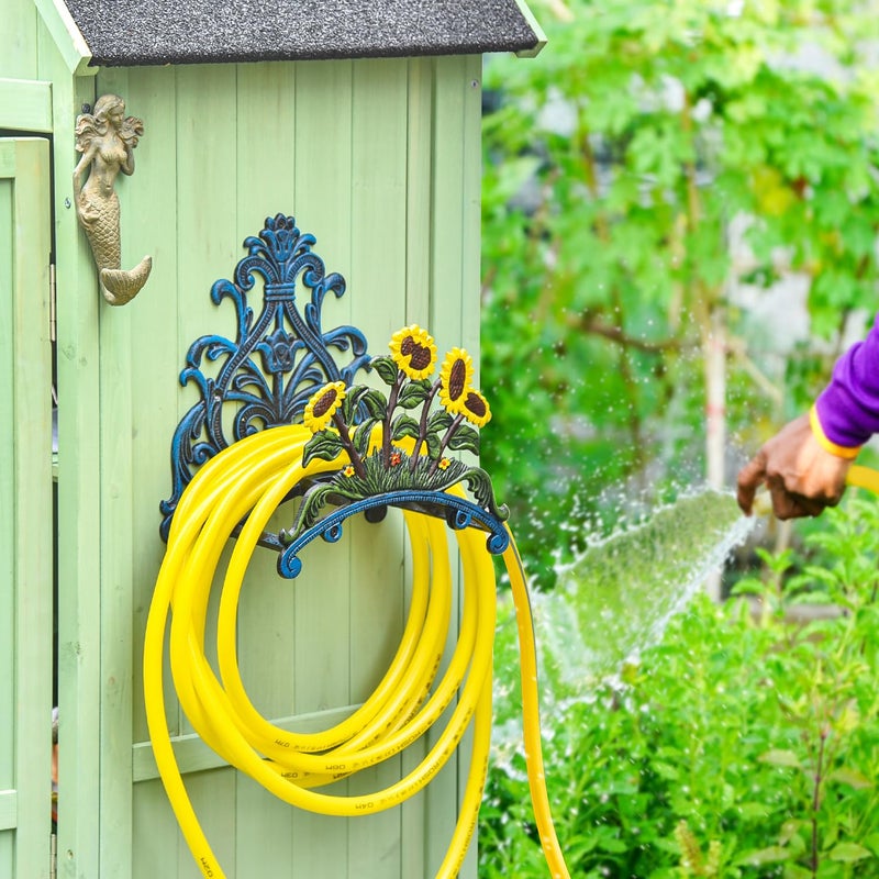 Sungmor Cast Iron Heavy Duty Garden Hose Holder - Decorative Hand-Painted Sunflower Wall Mounted Water Hose Hanger - Wall Decoration Hanging Hose Rack - Hose Reel Storage Butler - Metal Hose Stand - Image 3